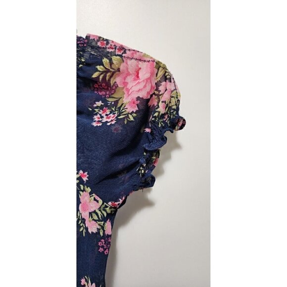 Abercrombie Kids Floral Ruffle Sheer Navy Peasant Blouse Size M - Picture 4 of 9
